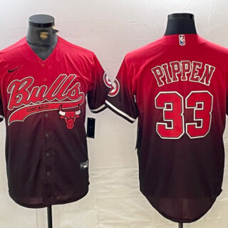 Men's Chicago Bulls #33 Scottie Pippen Red Black With Patch Cool Base Stitched Baseball Jerseys