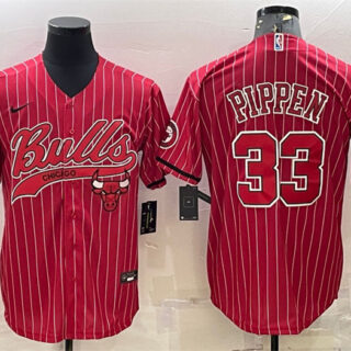 Men's Chicago Bulls #33 Scottie Pippen Red With Patch Cool Base Stitched Baseball Jersey