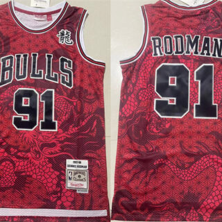 Men's Chicago Bulls #91 Dennis Rodman Red 1997-98 Throwback Stitched Basketball Jersey