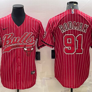 Men's Chicago Bulls #91 Dennis Rodman Red With Patch Cool Base Stitched Baseball Jersey
