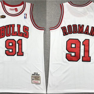 Men's Chicago Bulls #91 Dennis Rodman White 1997-98 Stitched Basketball Jersey