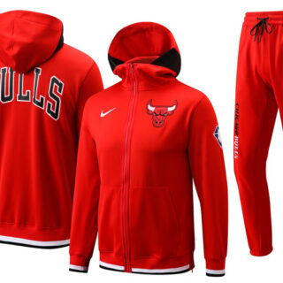 Men's Chicago Bulls 75th Anniversary Red Performance Showtime Full-Zip Hoodie Jacket And Pants Suit