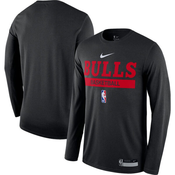 Men's Chicago Bulls Black 2022 23 Legend On-Court Practice Performance Long Sleeve T-Shirt