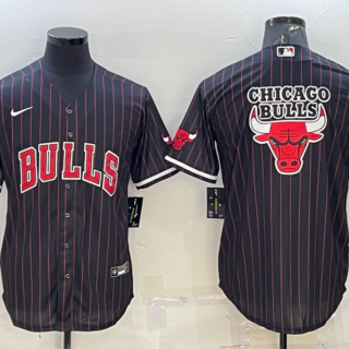 Men's Chicago Bulls Black Team Big Logo Cool Base Stitched Baseball Jersey