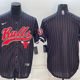Men's Chicago Bulls Blank Black Cool Base Stitched Baseball Jersey
