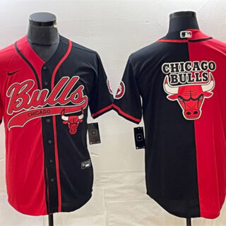 Men's Chicago Bulls Red Black Split Team Big Logo Cool Base Stitched Baseball Jersey