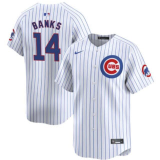Men's Chicago Cubs #14 Ernie Banks White Home Limited Stitched Baseball Jersey