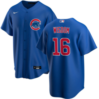 Men's Chicago Cubs #16 Patrick Wisdom Blue Cool Base Stitched Baseball Jersey