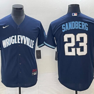 Men's Chicago Cubs #23 Ryne Sandberg Navy City Connect Cool Base Stitched Baseball Jersey