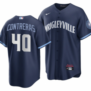 Men's Chicago Cubs #40 Willson Contreras Navy City Connect Stitched Jersey