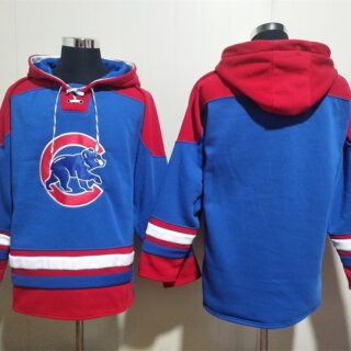 Men's Chicago Cubs Blank Royal Red Ageless Must-Have Lace-Up Pullover Hoodie