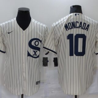 Men's Chicago White Sox #10 Yoan Moncada 2021 Cream Field of Dreams Name Cool Base Stitched Nike Jersey