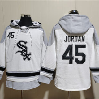 Men's Chicago White Sox #45 Michael Jordan White Ageless Must-Have Lace-Up Pullover Hoodie