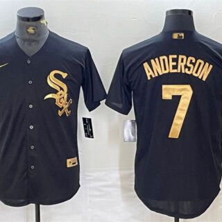 Men's Chicago White Sox #7 Tim Anderson Black Cool Base Stitched Jersey