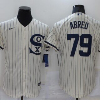 Men's Chicago White Sox #79 Jose Abreu 2021 Cream Navy Field of Dreams Name Flex Base Stitched Jersey