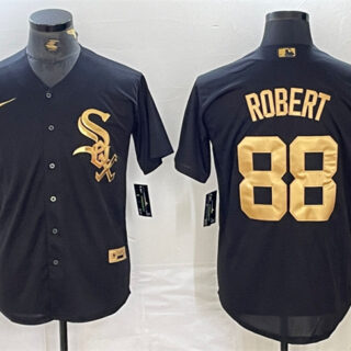 Men's Chicago White Sox #88 Luis Robert Black Cool Base Stitched Jersey