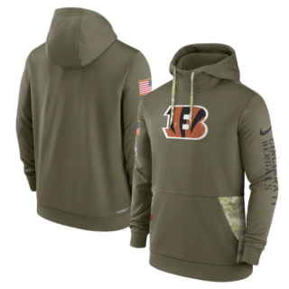 Men's Cincinnati Bengals 2022 Olive Salute To Service Therma Performance Pullover Hoodie
