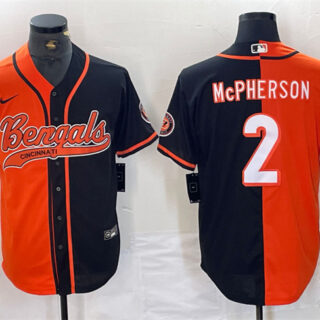 Men's Cincinnati Bengals #2 Evan McPherson Black Orange Split With Patch Cool Base Stitched Baseball Jersey