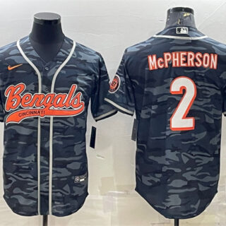 Men's Cincinnati Bengals #2 Evan McPherson Grey Camo With Patch Cool Base Stitched Baseball Jersey