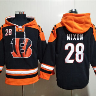 Men's Cincinnati Bengals #28 Joe Mixon Orange Black Ageless Must-Have Lace-Up Pullover Hoodie