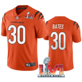 Men's Cincinnati Bengals #30 Jessie Bates 2022 Orange Super Bowl LVI Vapor Limited Stitched Jersey