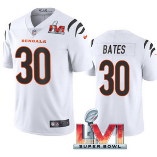 Men's Cincinnati Bengals #30 Jessie Bates 2022 White Super Bowl LVI Vapor Limited Stitched Jersey