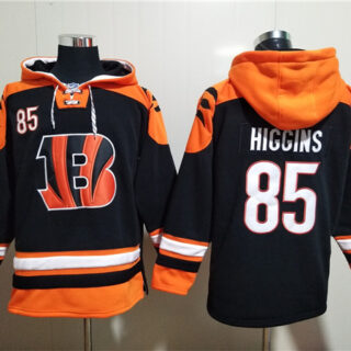 Men's Cincinnati Bengals #85 Tee Higgins Orange Black Ageless Must-Have Lace-Up Pullover Hoodie