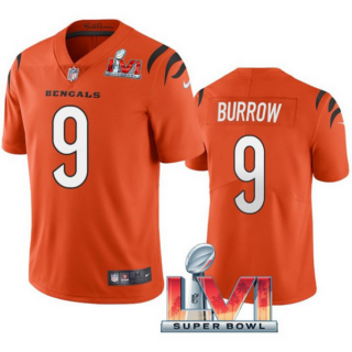 Men's Cincinnati Bengals #9 Joe Burrow 2022 Orange Super Bowl LVI Vapor Limited Stitched Jersey