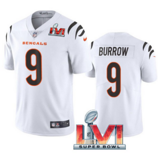 Men's Cincinnati Bengals #9 Joe Burrow 2022 White Super Bowl LVI Vapor Limited Stitched Jersey