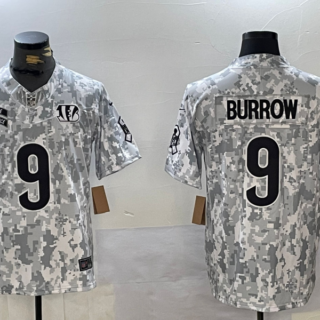 Men's Cincinnati Bengals #9 Joe Burrow 2024 F.U.S.E Arctic Camo Salute To Service Limited Stitched Football jerseys