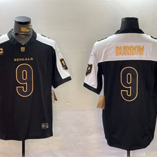 Men's Cincinnati Bengals #9 Joe Burrow Black Gold 2024 F.U.S.E With 4-Star C Patch Limited Stitched Football Jersey