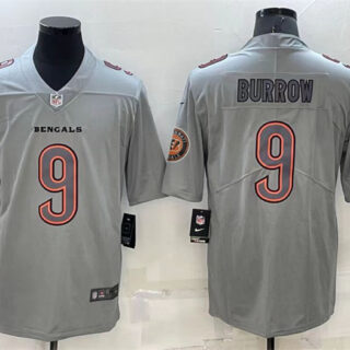 Men's Cincinnati Bengals #9 Joe Burrow Gray With Patch Atmosphere Fashion Stitched Jersey