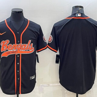 Men's Cincinnati Bengals Blank Black With Patch Cool Base Stitched Baseball Jersey