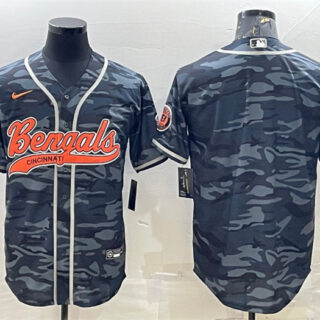 Men's Cincinnati Bengals Blank Grey Camo With Patch Cool Base Stitched Baseball Jersey