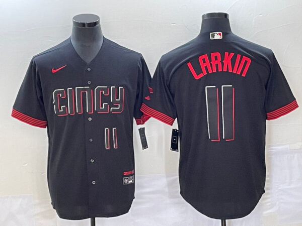 Men's Cincinnati Reds #11 Barry Larkin Black 2023 City Connect With Patch Stitched Jersey