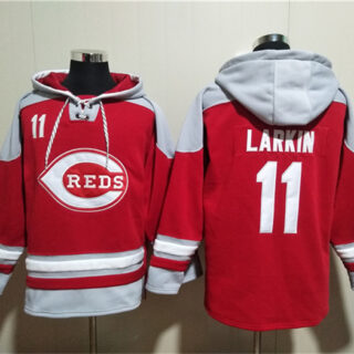 Men's Cincinnati Reds #11 Barry Larkin Red Ageless Must-Have Lace-Up Pullover Hoodie