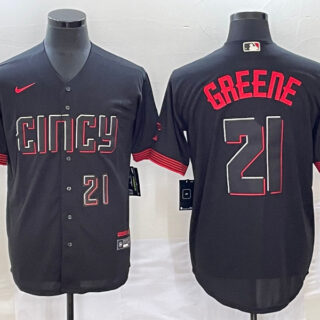 Men's Cincinnati Reds #21 Hunter Greene 2023 City Connect Cool Base With Patch Stitched Baseball Jersey