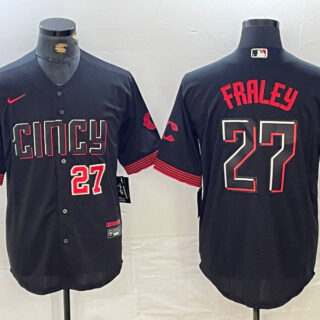 Men's Cincinnati Reds #27 Jake Fraley Black 2023 City Connect Cool Base Stitched Baseball Jersey