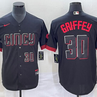 Men's Cincinnati Reds #30 Ken Griffey Jr. Black 2023 City Connect With Patch Stitched Jersey