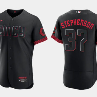 Men's Cincinnati Reds #37 Tyler Stephenson Black 2023 City Connect Flex Base Stitched Jersey
