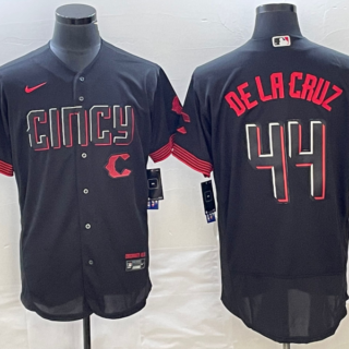 Men's Cincinnati Reds #44 Elly De La Cruz Black 2023 City Connect Cool Base Stitched Jersey 1