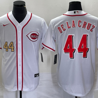 Men's Cincinnati Reds #44 Elly De La Cruz Number White Cool Base Stitched Baseball Jersey