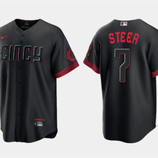 Men's Cincinnati Reds #7 Spencer Steer Black 2023 City Connect Cool Base Stitched Baseball Jersey