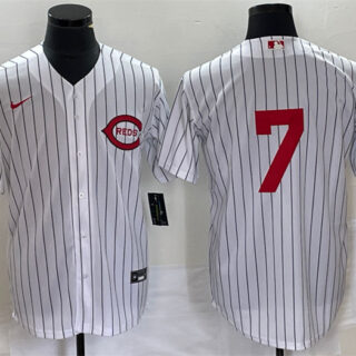 Men's Cincinnati Reds #7 Spencer Steer White Field Of Dreams Stitched Baseball Jersey