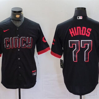 Men's Cincinnati Reds #77 Rece Hinds Black 2023 City Connect Cool Base Stitched Baseball Jersey