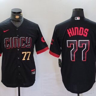 Men's Cincinnati Reds #77 Rece Hinds Black 2023 City Connect Stitched Baseball Jersey