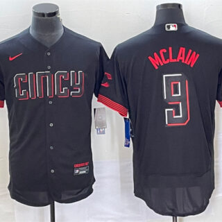 Men's Cincinnati Reds #9 Matt McLain Black 2023 City Connect Flex Base Stitched Jersey 8