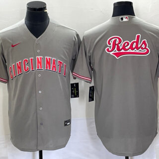 Men's Cincinnati Reds Gray Team Big Logo Cool Base Stitched Baseball Jersey