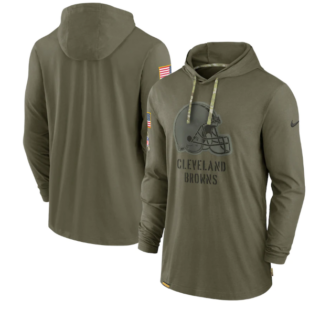 Men's Cleveland Browns 2022 Olive Salute To Service Tonal Pullover Hoodie