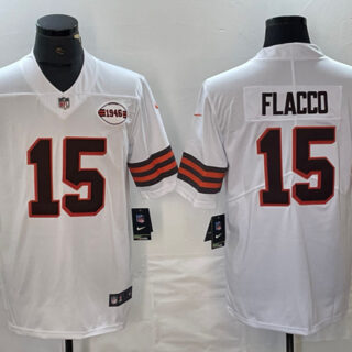 Men's Cleveland Browns #15 Joe Flacco White 1946 Collection Vapor Untouchable Limited Stitched Jersey